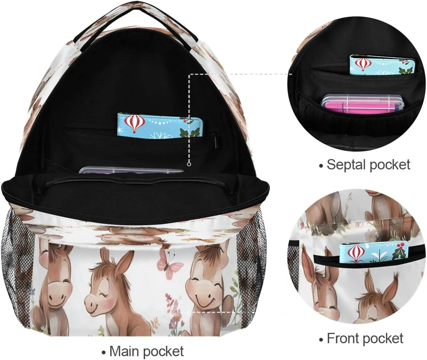 Cool Backpacks for Men Women Waterproof Diaper Bag Backpack with Chest Strap for College Work Cute Donkey White