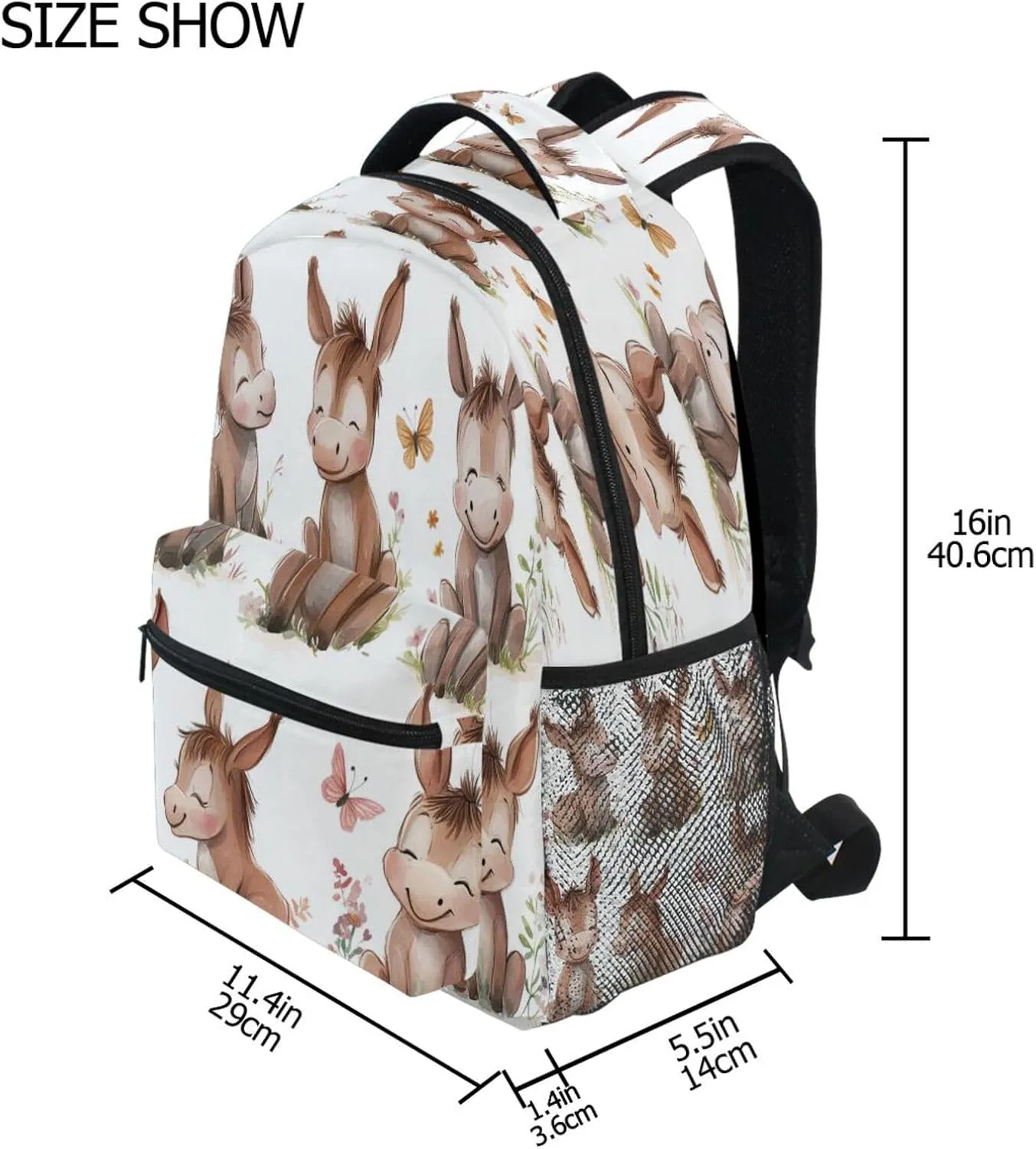 Cool Backpacks for Men Women Waterproof Diaper Bag Backpack with Chest Strap for College Work Cute Donkey White