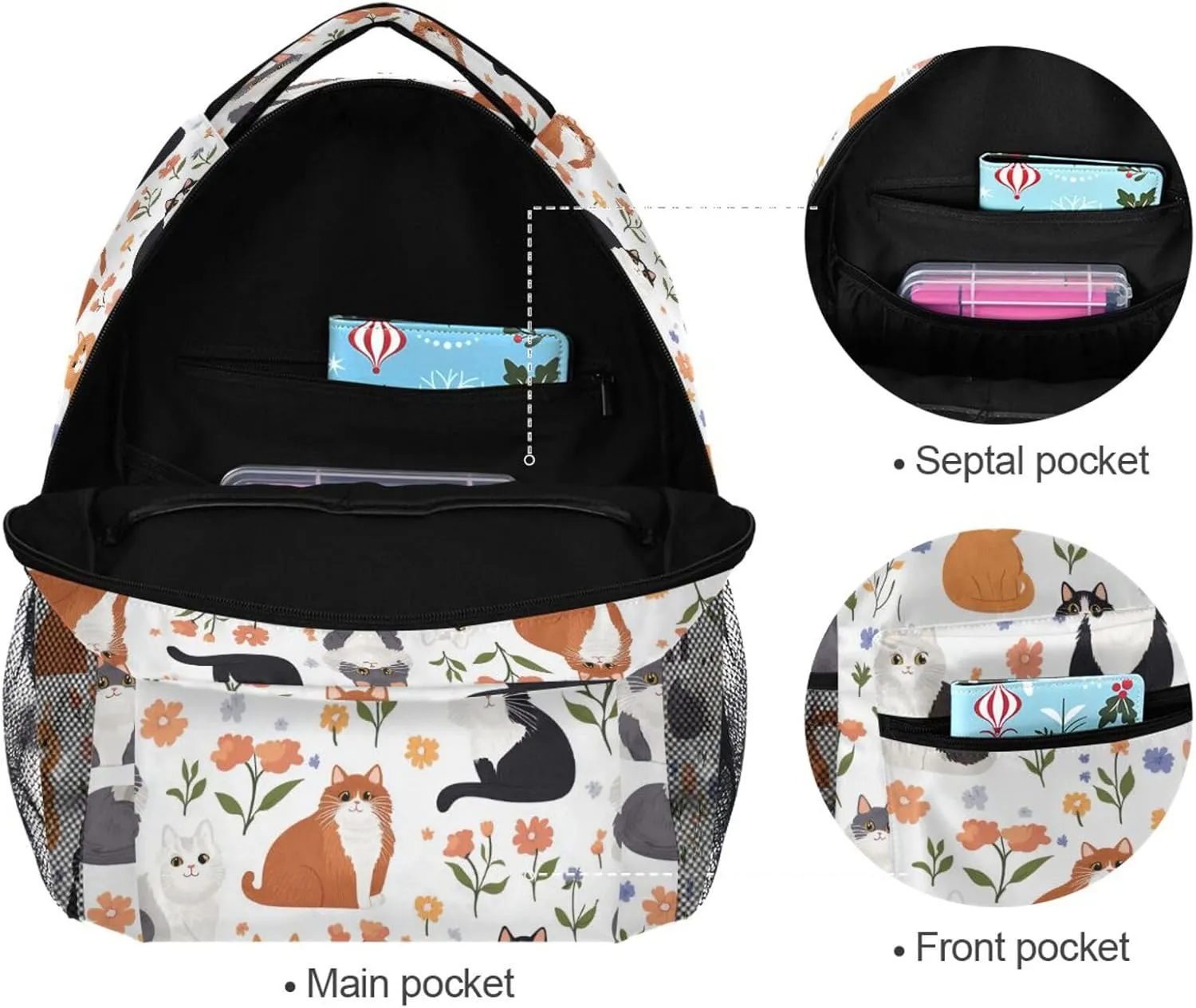 Cool Backpacks for Teacher Nurse Waterproof Sports Backpack with Chest Strap Gift Men & Women Cartoon Cute Manx Cats White