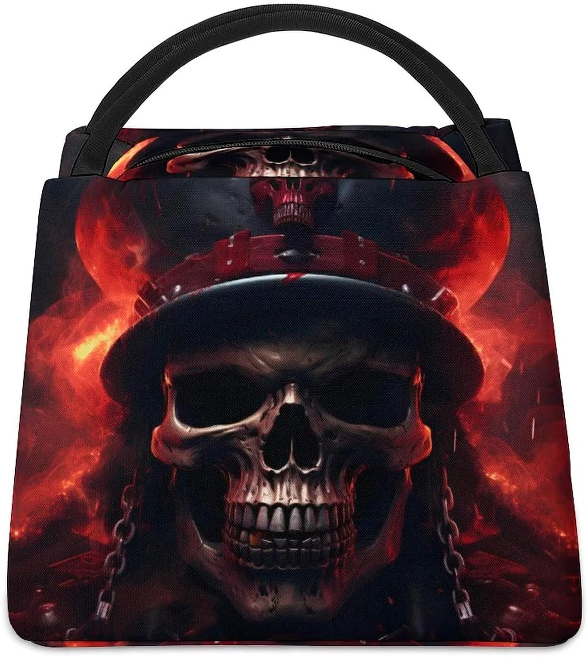 Cool Flaming Skull Insulated Lunch Box for Women Men Reusable Lunch Bag Portable Tote Bag for Picnic Work