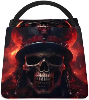 Cool Flaming Skull Insulated Lunch Box for Women Men Reusable Lunch Bag Portable Tote Bag for Picnic Work