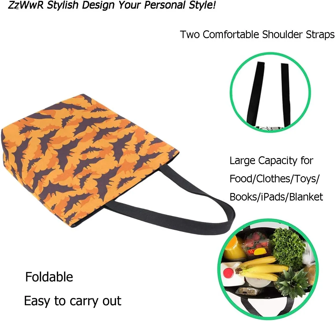 Cool Printed Extra Large Shoulder Tote Bag for Beach Travel Weekender Gym Reusable Grocery Shopping