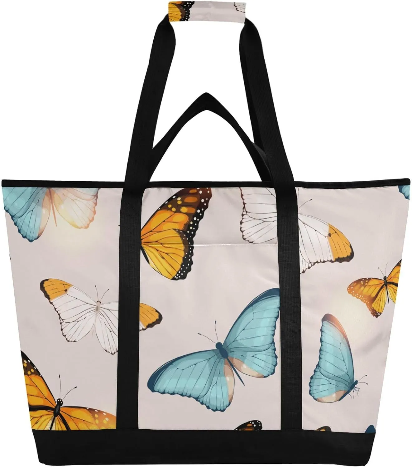 Cooler Bags Large Large Reusable Grocery Tote for Picnic Travel Collapsible Cold Bag Perfect for Transporting Hot or Cold Food Travel Insulated Bag or Beach Cooler Bags Tropic Butterfly