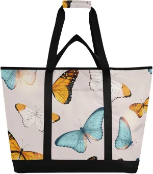 Cooler Bags Large Large Reusable Grocery Tote for Picnic Travel Collapsible Cold Bag Perfect for Transporting Hot or Cold Food Travel Insulated Bag or Beach Cooler Bags Tropic Butterfly