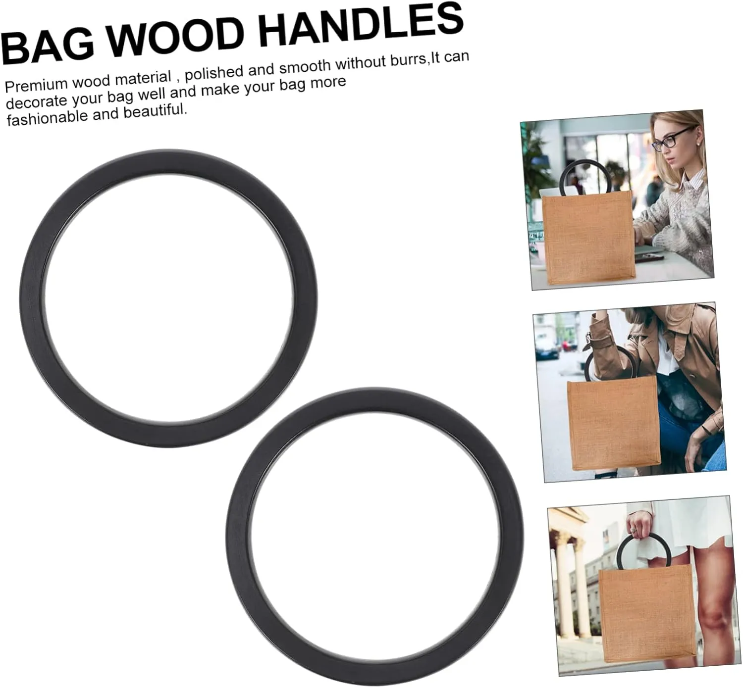 CORHAD Craft Bags Handles 2 Pcs Wooden Round Bag Handles DIY Purse Accessories Print Decor Exquisite and Portable