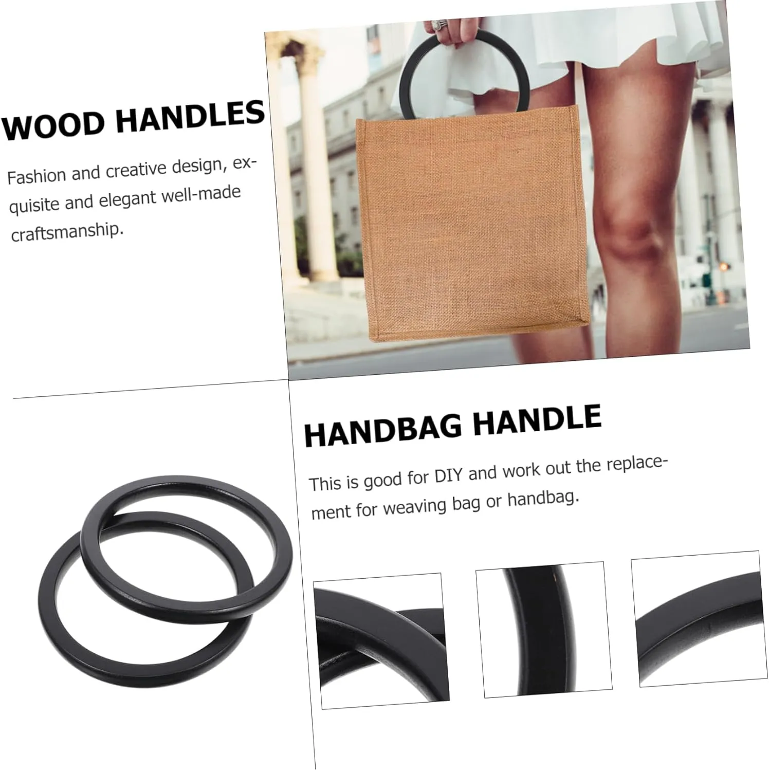 CORHAD Craft Bags Handles 2 Pcs Wooden Round Bag Handles DIY Purse Accessories Print Decor Exquisite and Portable