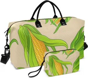 Corn Pattern Background Duffle Bags for Women Men Waterproof Weekender Overnight Bags Hospital Bag Large Tote Bag with Toiletry Bag for Yoga Gym Travel Sport Hospital