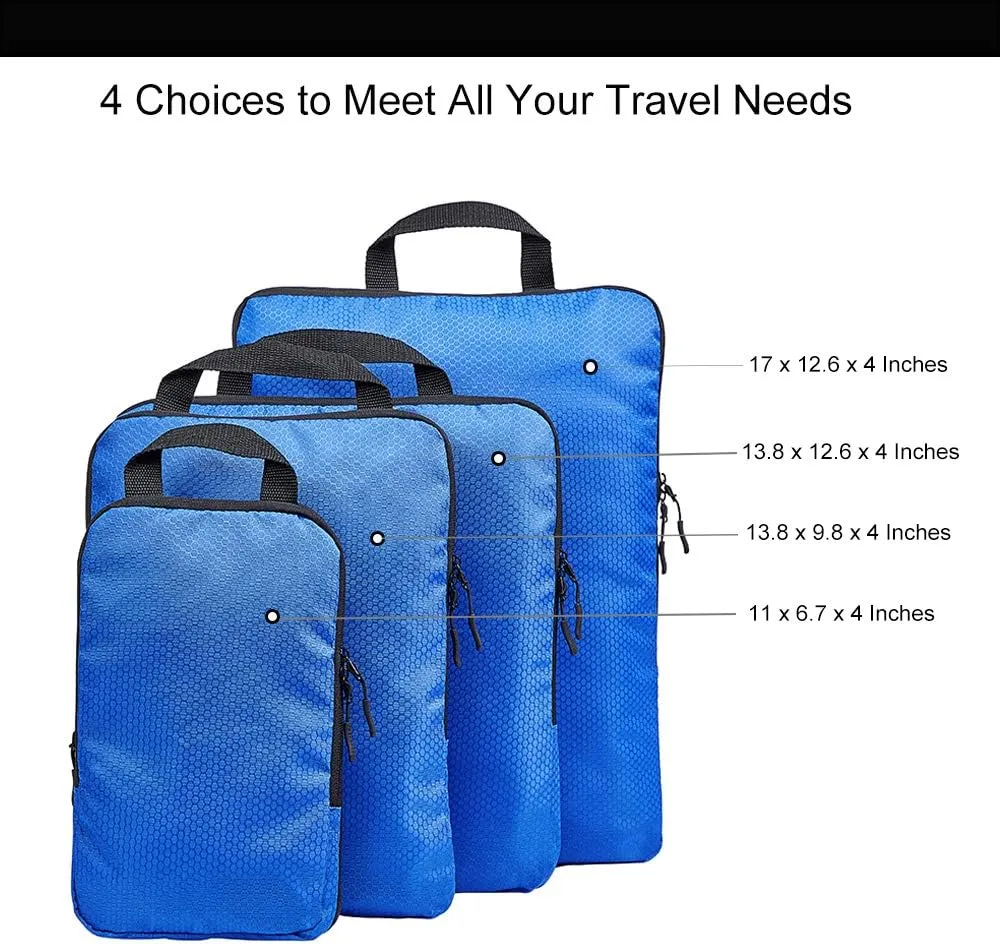 COVAX 4 Set Compression Packing Cubes, Travel Luggage Organizers and Storage Packing Cubes, Blue