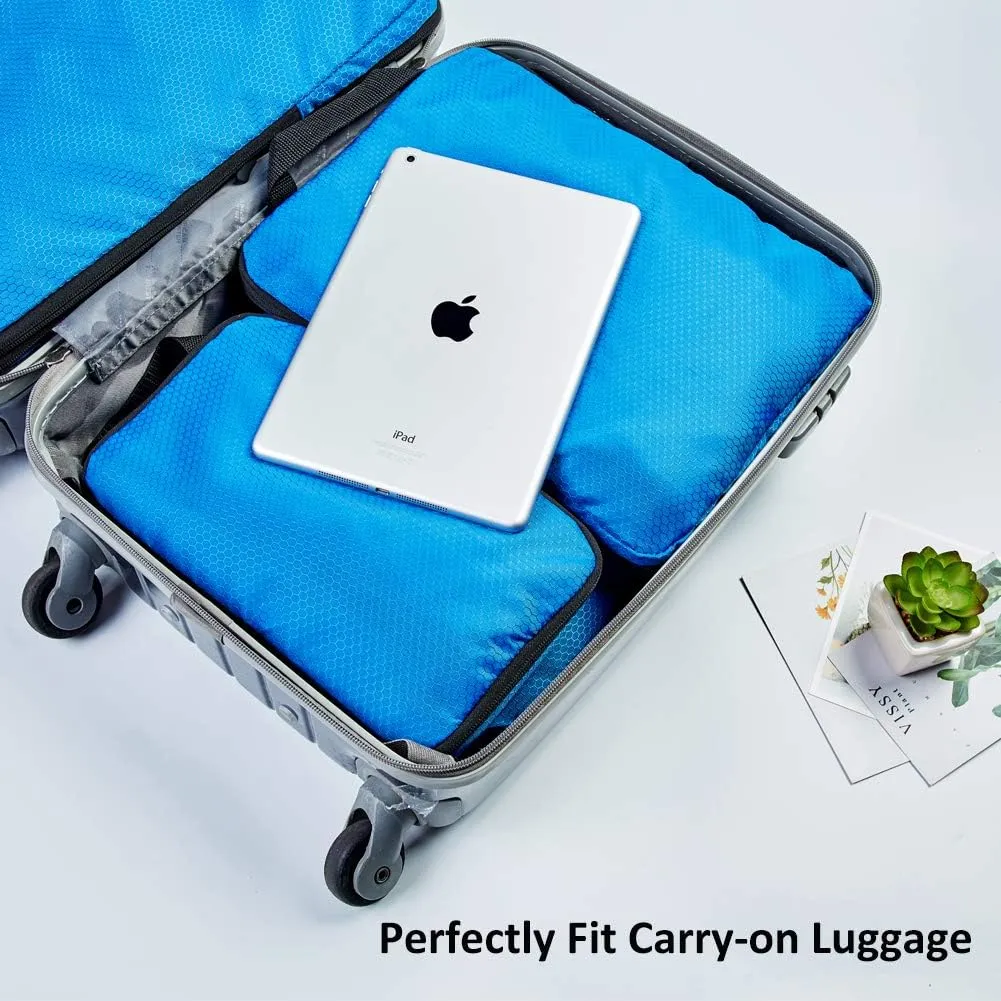 COVAX 4 Set Compression Packing Cubes, Travel Luggage Organizers and Storage Packing Cubes, Blue