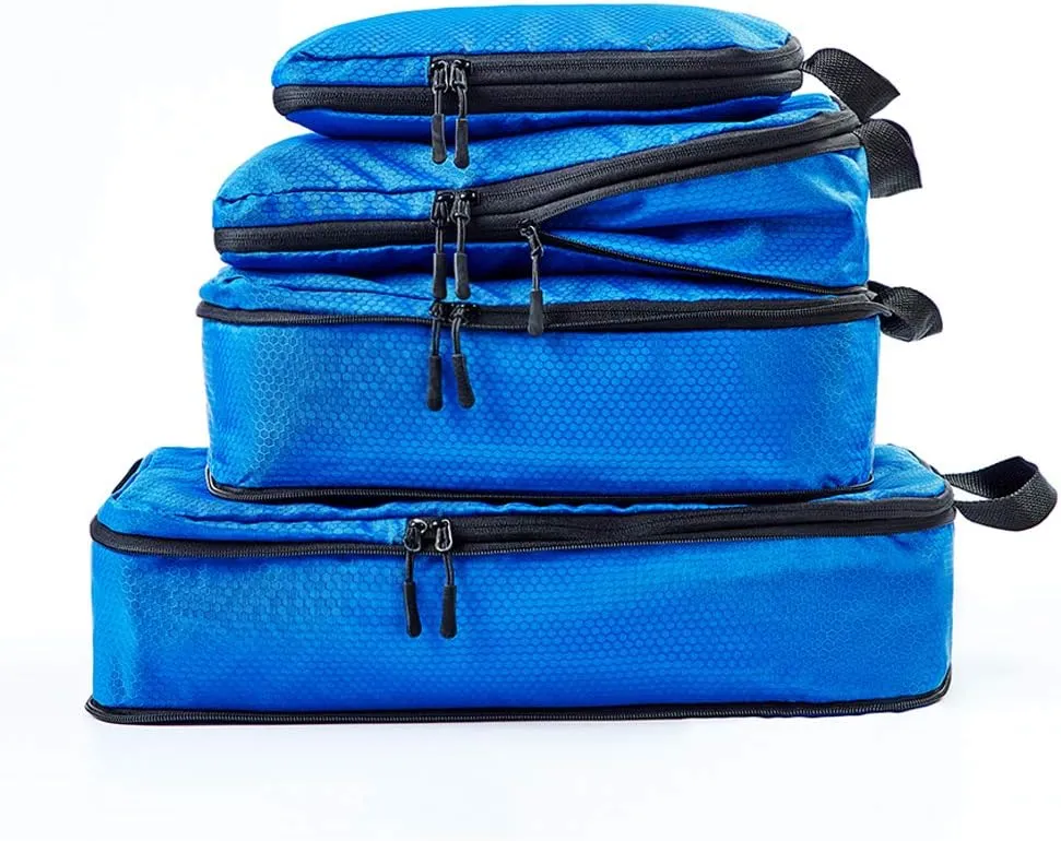 COVAX 4 Set Compression Packing Cubes, Travel Luggage Organizers and Storage Packing Cubes, Blue