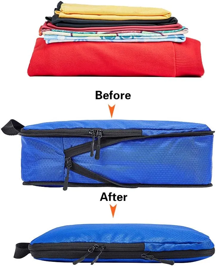 COVAX 4 Set Compression Packing Cubes, Travel Luggage Organizers and Storage Packing Cubes, Blue
