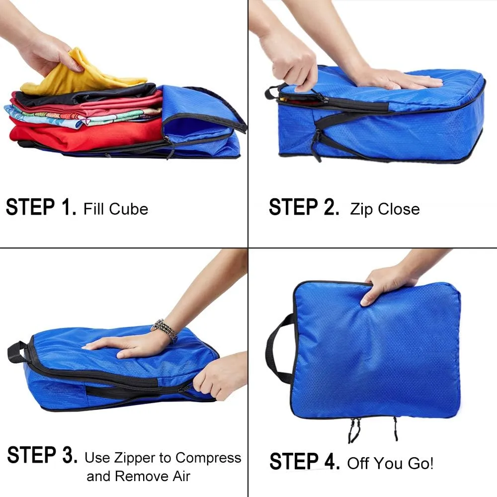 COVAX 4 Set Compression Packing Cubes, Travel Luggage Organizers and Storage Packing Cubes, Blue
