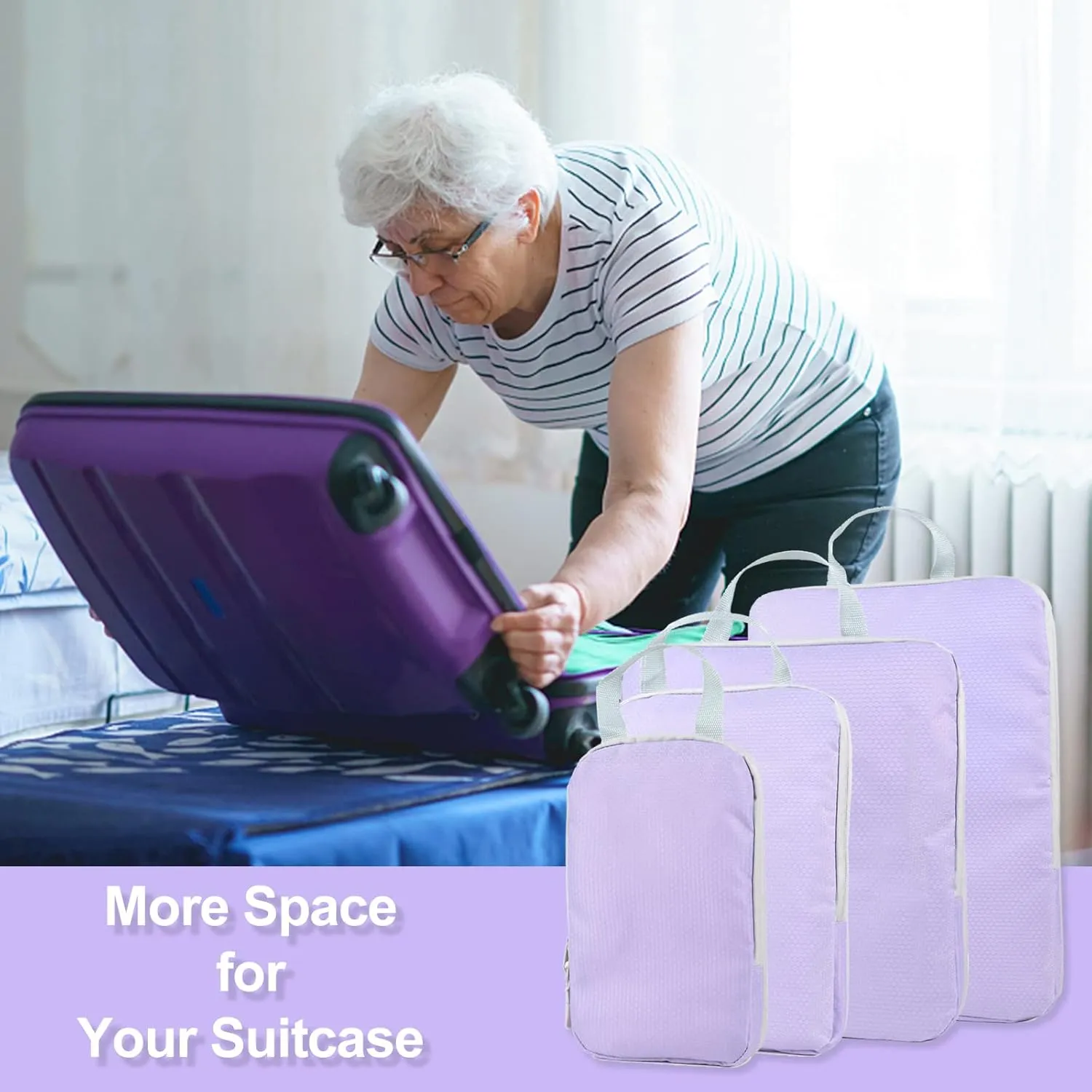 COVAX 4 Set Compression Packing Cubes, Travel Luggage Organizers and Storage Packing Cubes (Purple)