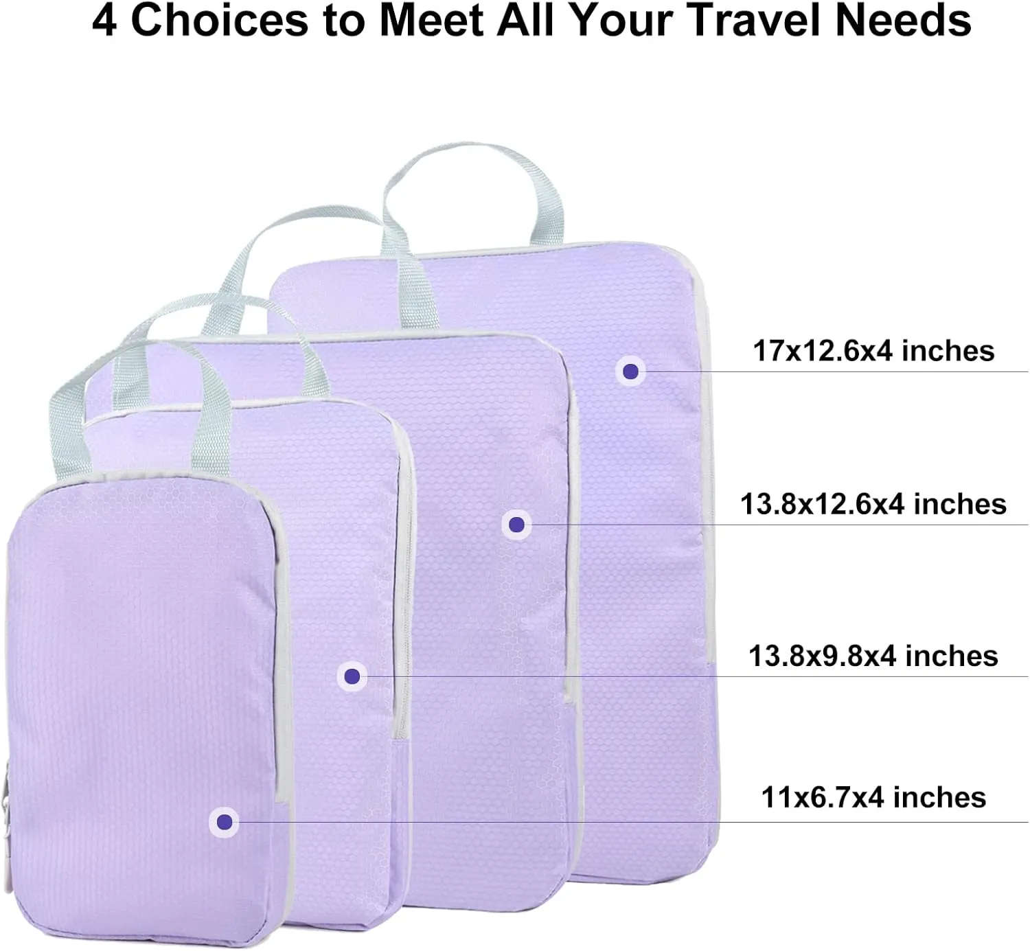 COVAX 4 Set Compression Packing Cubes, Travel Luggage Organizers and Storage Packing Cubes (Purple)