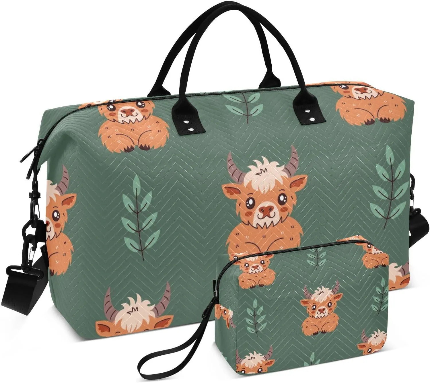 Cow and Twig Pattern Duffle Bags for Women Men Waterproof Weekender Overnight Bags Hospital Bag Large Tote Bag with Toiletry Bag for Yoga Gym Travel Sport Hospital