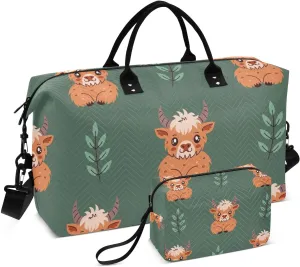 Cow and Twig Pattern Duffle Bags for Women Men Waterproof Weekender Overnight Bags Hospital Bag Large Tote Bag with Toiletry Bag for Yoga Gym Travel Sport Hospital