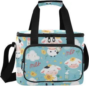 Cow Blue White Black Large Capacity Women Lunch Bag Crossbody Large Lunch Tote for Teachers