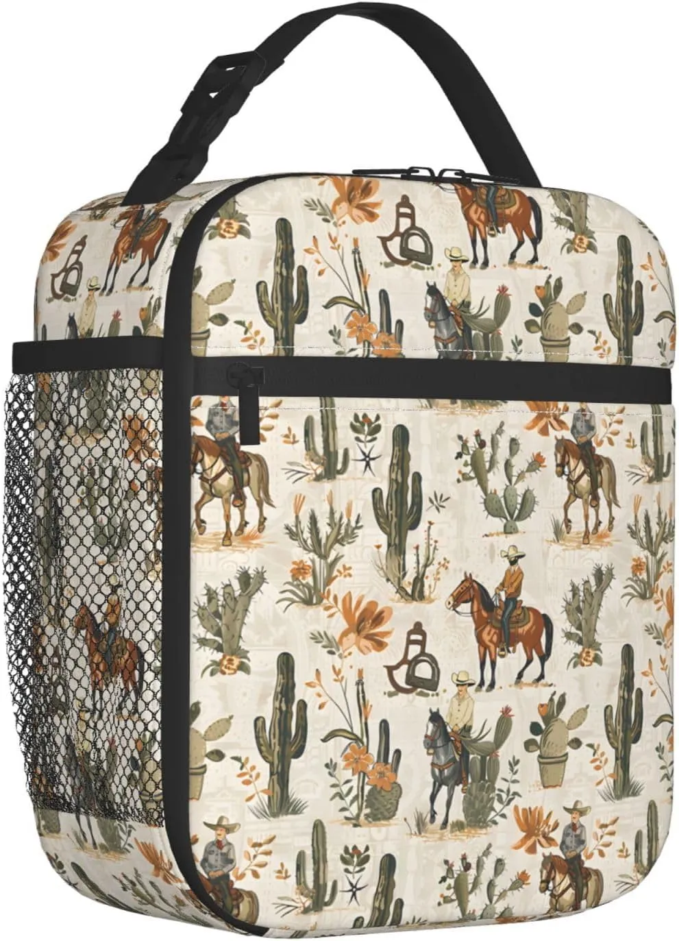 Cowboy and Cactus Rustic Western Lunch Box for Women Men, Insulated Lunch Box, Reusable Lunch Bag for Office, Work, Picnic, Travel