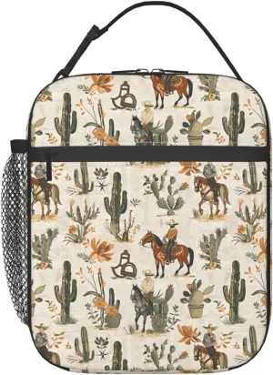 Cowboy and Cactus Rustic Western Lunch Box for Women Men, Insulated Lunch Box, Reusable Lunch Bag for Office, Work, Picnic, Travel
