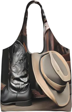 Cowboy Black Hat Western Boots Shoulder bag - convenient to carry, suitable for shopping, work and study