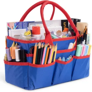 Craft and Art Tote - 600D Blue Nylon Fabric Art Sewing Organizer Bag with Pockets, for Craft, Scrapbooking, and Office Supplies Storage(C)