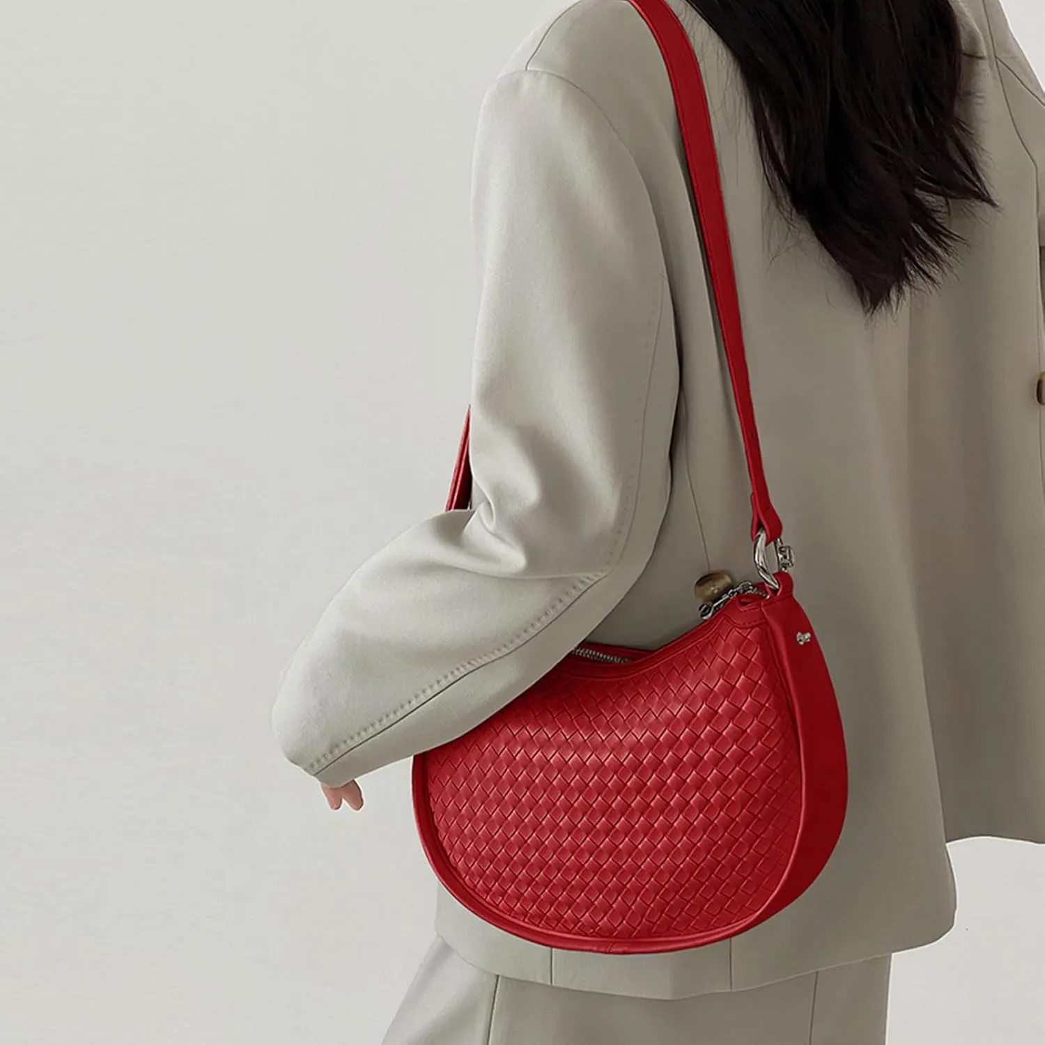 Crescent Shoulder Bag for Women, Woven Crossbody Bag, Small Clutch Purse, Hobo Tote Handbags with Detachable Straps