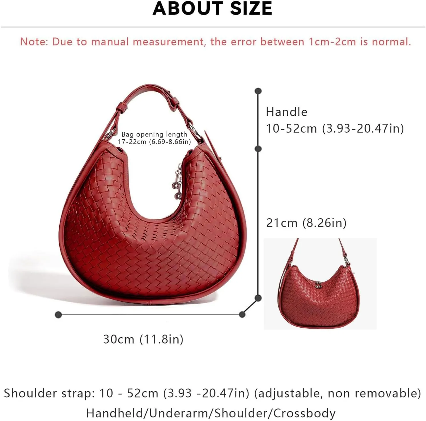 Crescent Shoulder Bag for Women, Woven Crossbody Bag, Small Clutch Purse, Hobo Tote Handbags with Detachable Straps