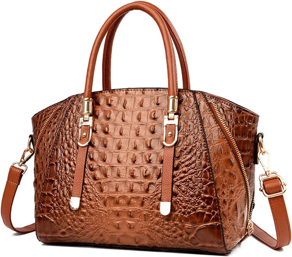 Crocodile Pattern Handbags for Women PU Leather Satchel Shoulder Bag Ladies Zipper Totes Purse Top Handle Bags
