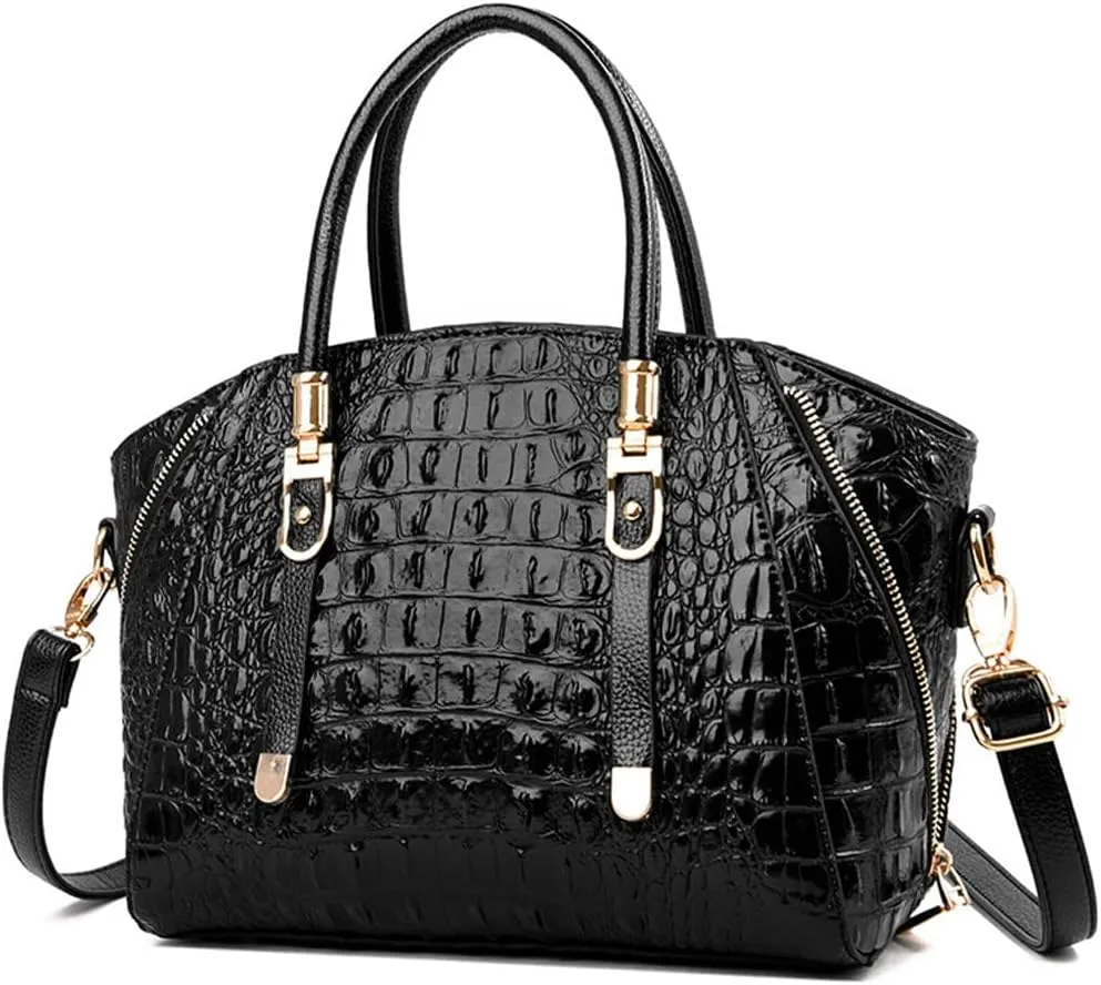 Crocodile Pattern Handbags for Women PU Leather Satchel Shoulder Bag Ladies Zipper Totes Purse Top Handle Bags