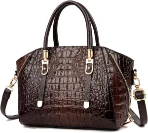 Crocodile Pattern Handbags for Women PU Leather Satchel Shoulder Bag Ladies Zipper Totes Purse Top Handle Bags