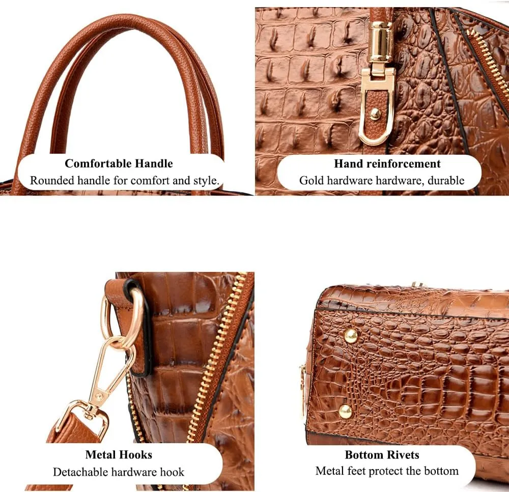 Crocodile Pattern Handbags for Women PU Leather Satchel Shoulder Bag Ladies Zipper Totes Purse Top Handle Bags