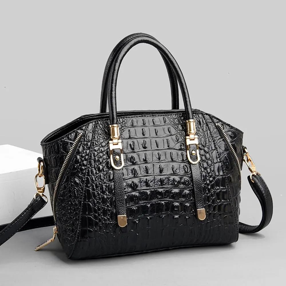 Crocodile Pattern Handbags for Women PU Leather Satchel Shoulder Bag Ladies Zipper Totes Purse Top Handle Bags
