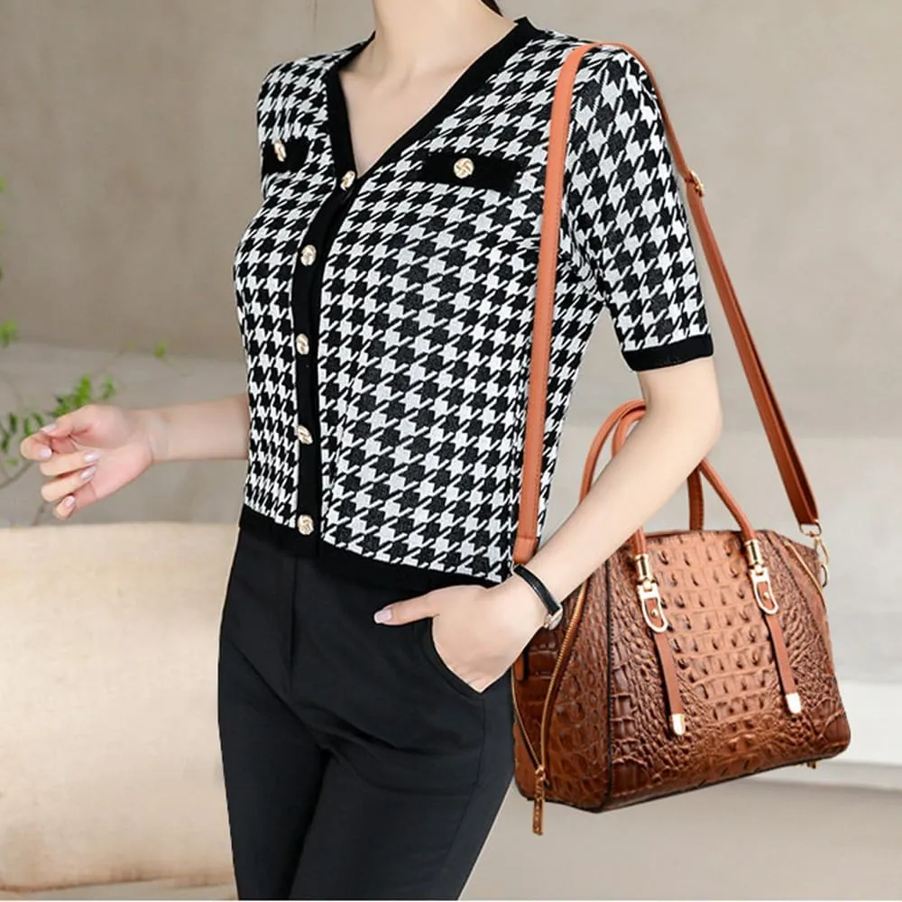 Crocodile Pattern Handbags for Women PU Leather Satchel Shoulder Bag Ladies Zipper Totes Purse Top Handle Bags