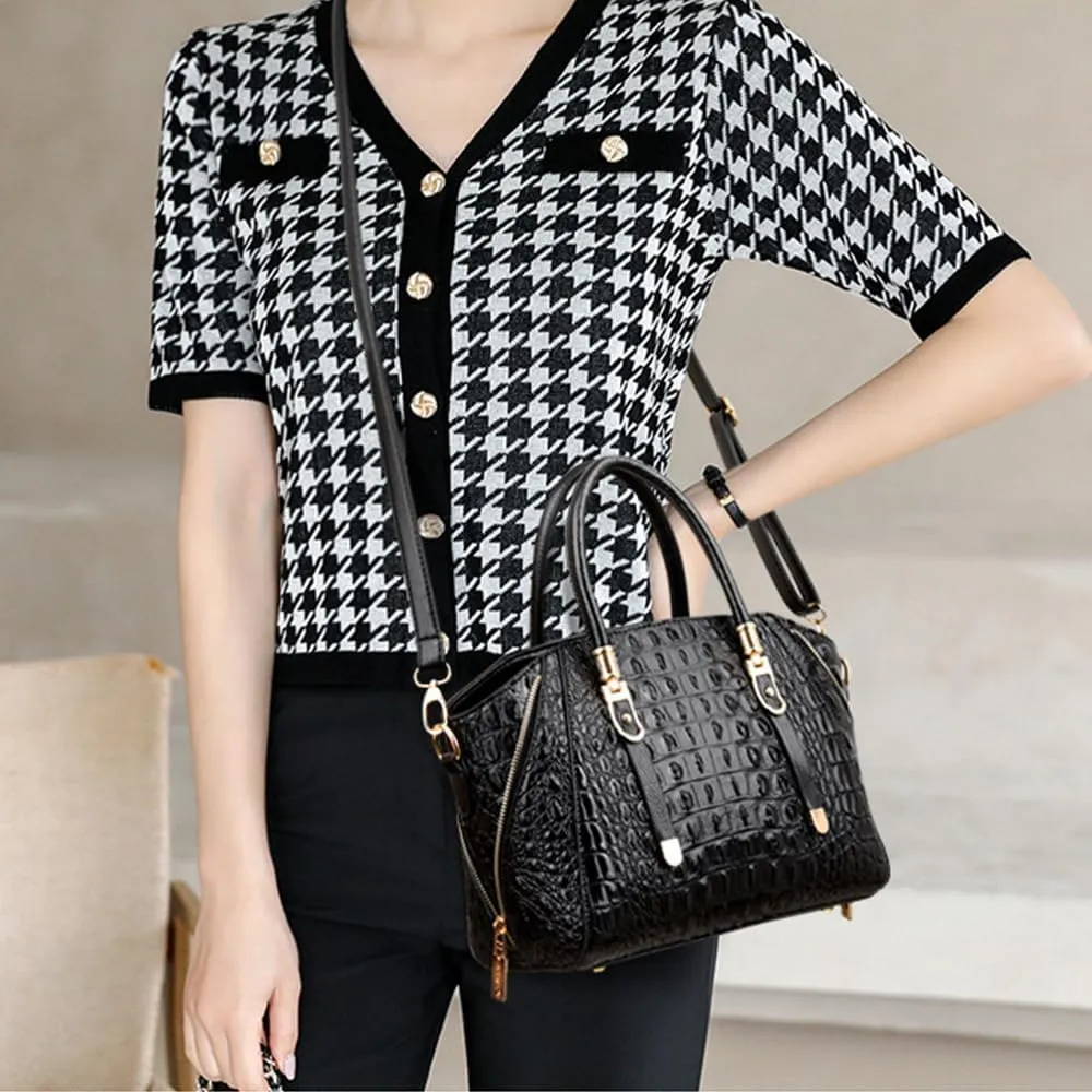 Crocodile Pattern Handbags for Women PU Leather Satchel Shoulder Bag Ladies Zipper Totes Purse Top Handle Bags