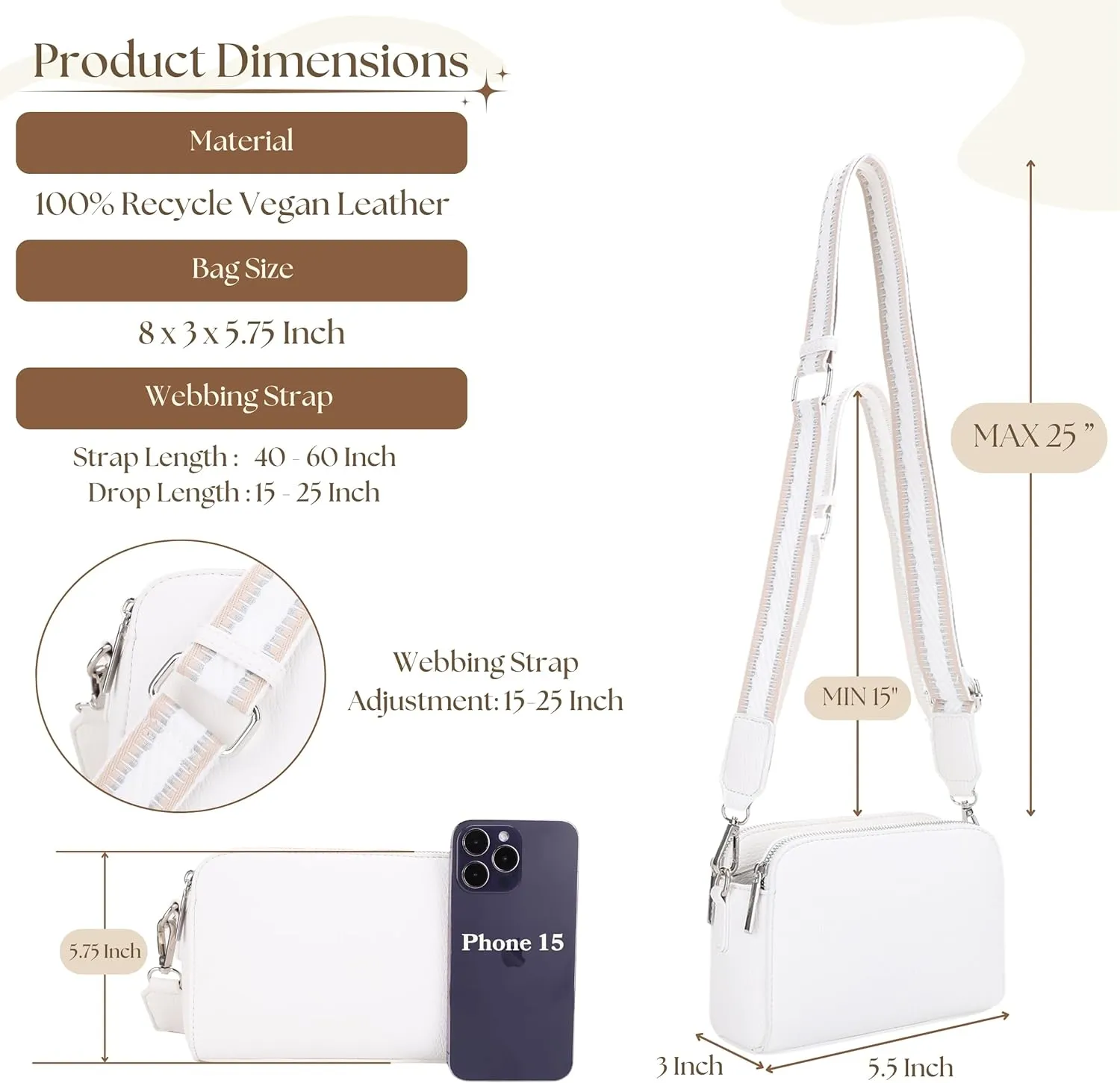 Crossbody Bag for Women Shoulder Bag for Women with Web Strap Camera Bag Handbag for Travel, Work