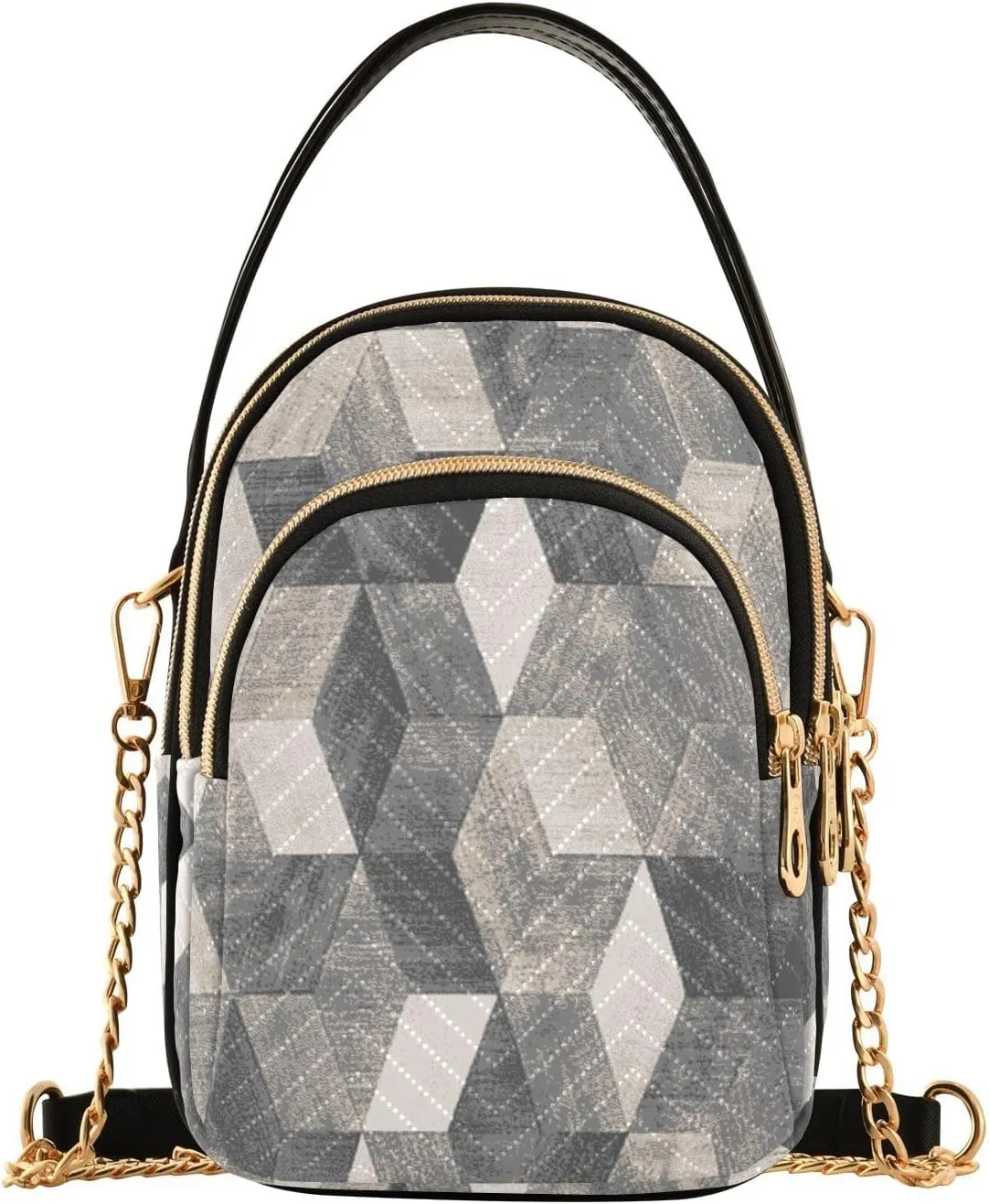 Crossbody Handbags Sling Bags Boho Style Grey Cement Tile Phone Bag for Women Cross Body Purse Fanny Pack with Leather Handheld and Golden Chain for Traveling Daily