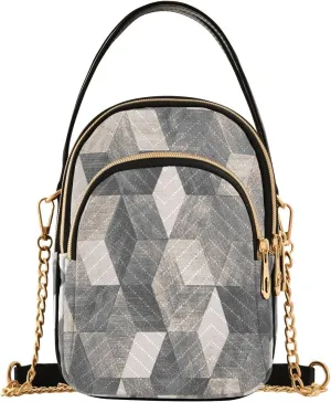 Crossbody Handbags Sling Bags Boho Style Grey Cement Tile Phone Bag for Women Cross Body Purse Fanny Pack with Leather Handheld and Golden Chain for Traveling Daily