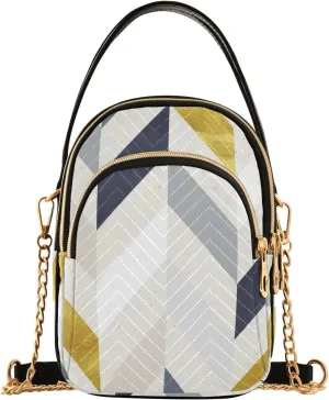 Crossbody Handbags Sling Bags Gold Gray Geometric Patterns Phone Bag for Women Cross Body Purse Fanny Pack with Leather Handheld and Golden Chain for Traveling Daily