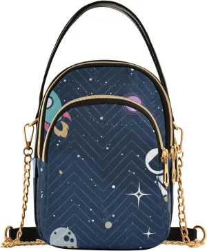 Crossbody Handbags Sling Bags Spacecraft Outer Space Phone Bag for Women Cross Body Purse Fanny Pack with Leather Handheld and Golden Chain for Traveling Daily