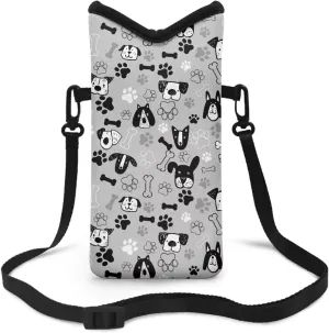 Crossbody Phone Bag Soft Neoprene Phone Bag Portable Cellphone Sleeve Case with Adjustable and Detachable Strap Top Opening Phone Purse, 4 X 8 Inch, Doodle Dog Paw Gray