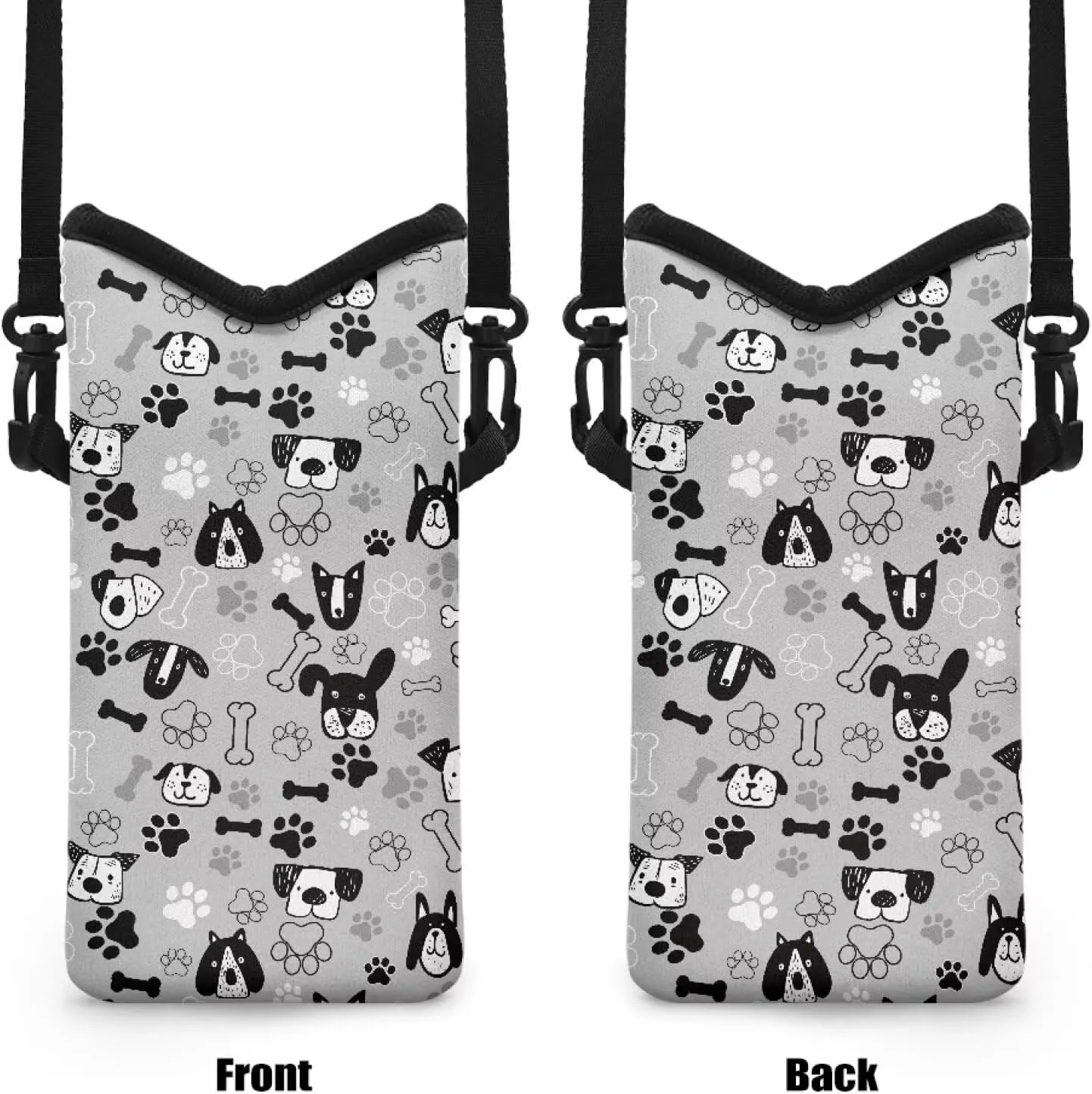 Crossbody Phone Bag Soft Neoprene Phone Bag Portable Cellphone Sleeve Case with Adjustable and Detachable Strap Top Opening Phone Purse, 4 X 8 Inch, Doodle Dog Paw Gray