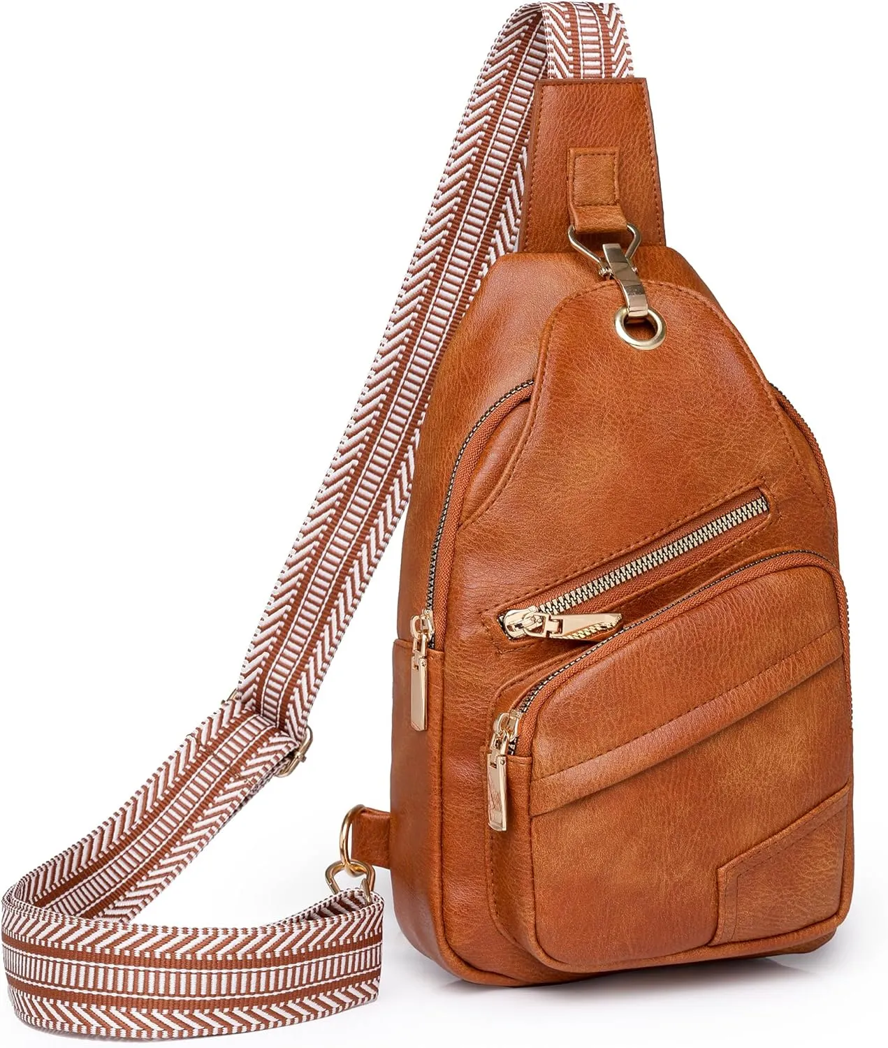 Crossbody Sling Bags Vegan Leather Travel Purse for Women Fashionable Fanny Pack Chest Bag with Patterned Strap