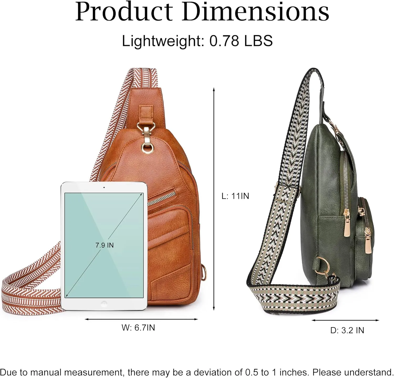 Crossbody Sling Bags Vegan Leather Travel Purse for Women Fashionable Fanny Pack Chest Bag with Patterned Strap