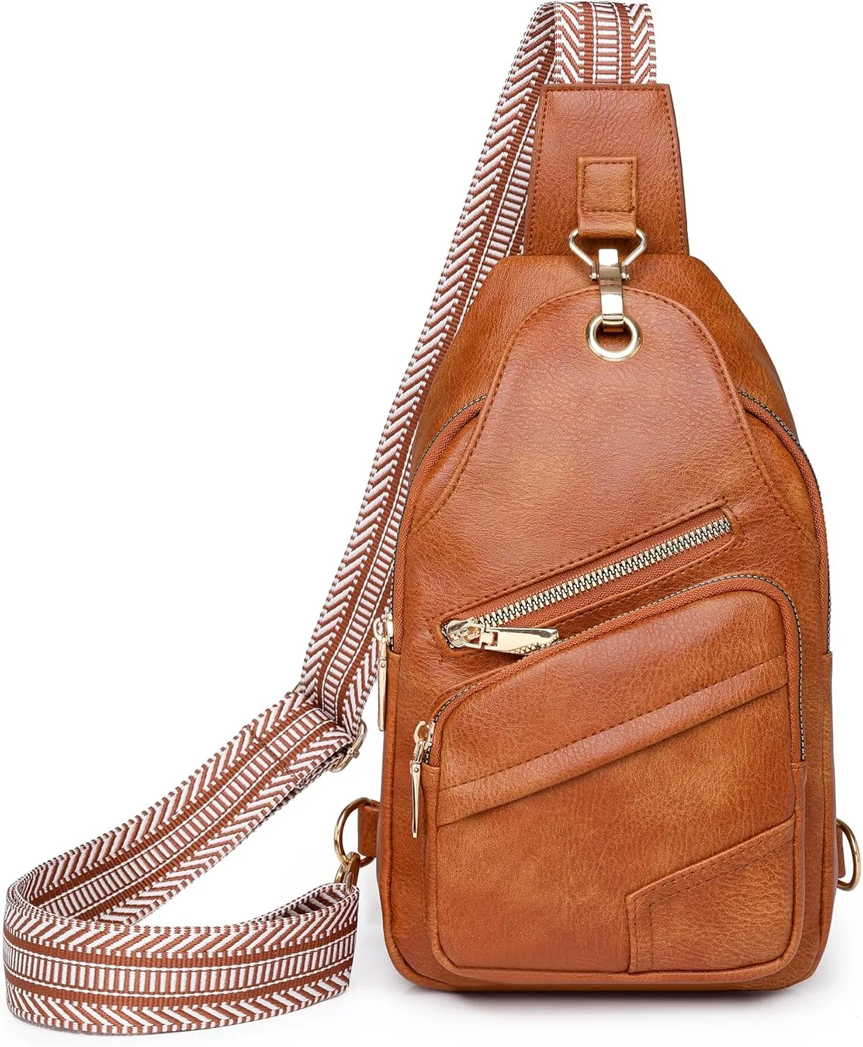 Crossbody Sling Bags Vegan Leather Travel Purse for Women Fashionable Fanny Pack Chest Bag with Patterned Strap