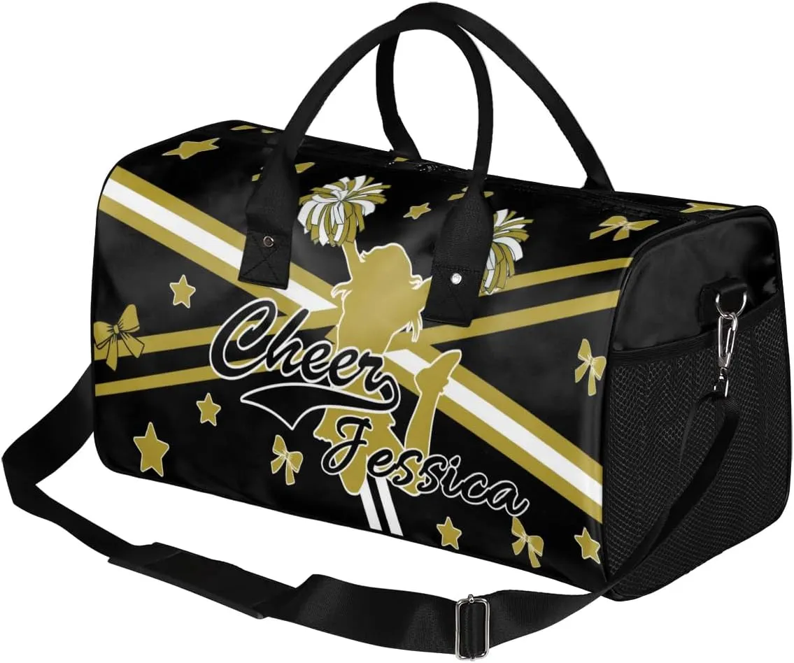 Custom Cheer Name Sport Duffel Bag Gym Bag Personalized Cheer Bags for Cheerleaders, Travel Overnight Weekender Bags, Brown