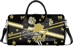 Custom Cheer Name Sport Duffel Bag Gym Bag Personalized Cheer Bags for Cheerleaders, Travel Overnight Weekender Bags, Brown