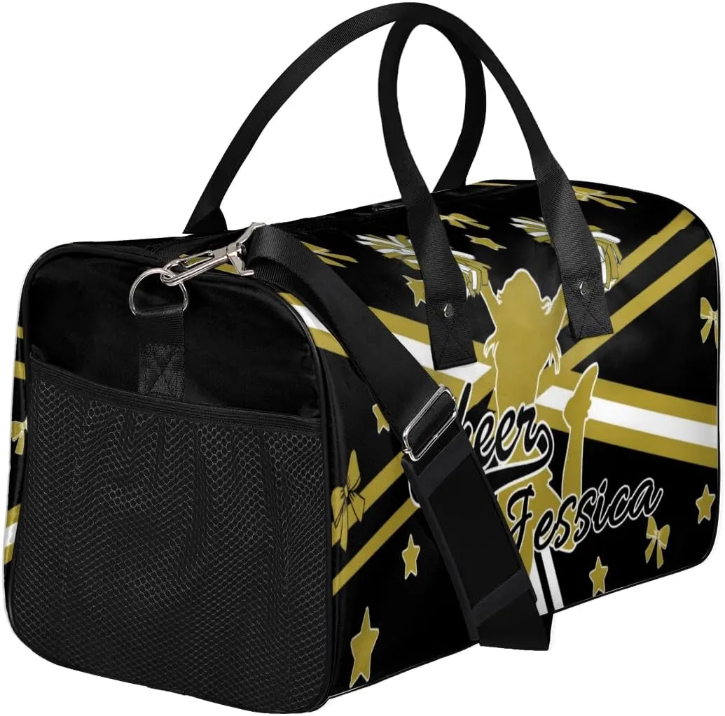Custom Cheer Name Sport Duffel Bag Gym Bag Personalized Cheer Bags for Cheerleaders, Travel Overnight Weekender Bags, Brown