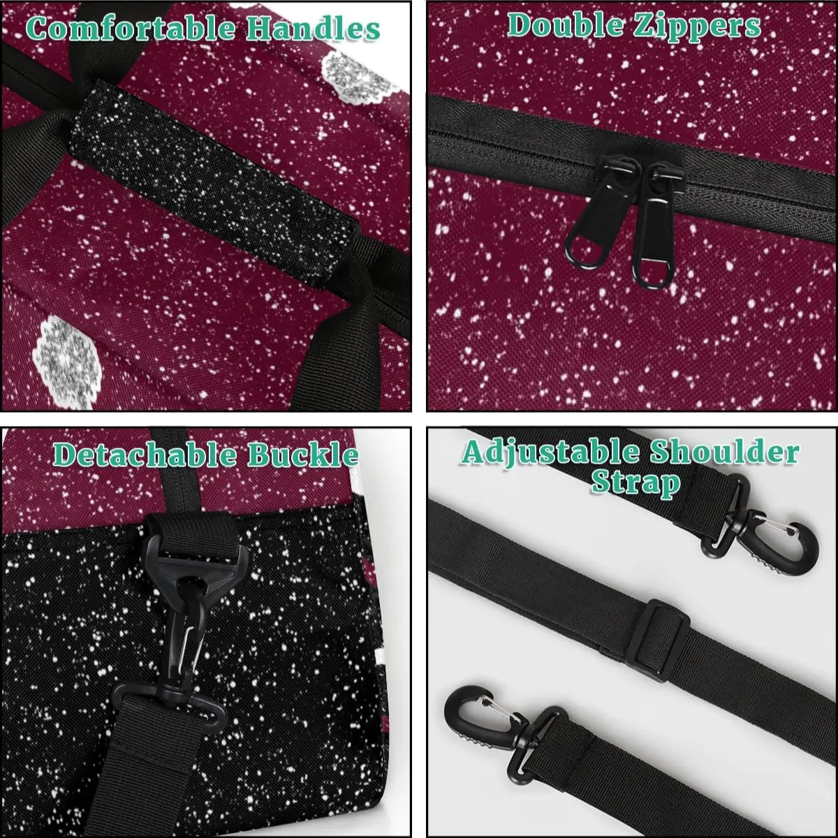 Custom Cheerleading Bag, Personalized Cheer Gym Bag with Name, Weekender Travel Overnight Bag for Women Black Maroon