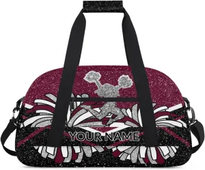 Custom Cheerleading Bag, Personalized Cheer Gym Bag with Name, Weekender Travel Overnight Bag for Women Black Maroon