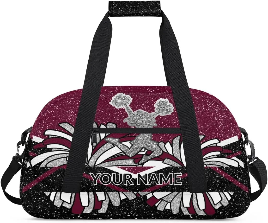 Custom Cheerleading Bag, Personalized Cheer Gym Bag with Name, Weekender Travel Overnight Bag for Women Black Maroon